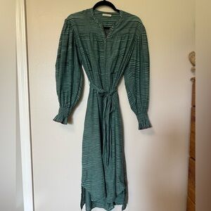 Ulla Johnson Womens Dress Fiora Ruffle Midi Poplin Allover Print Green Size 2